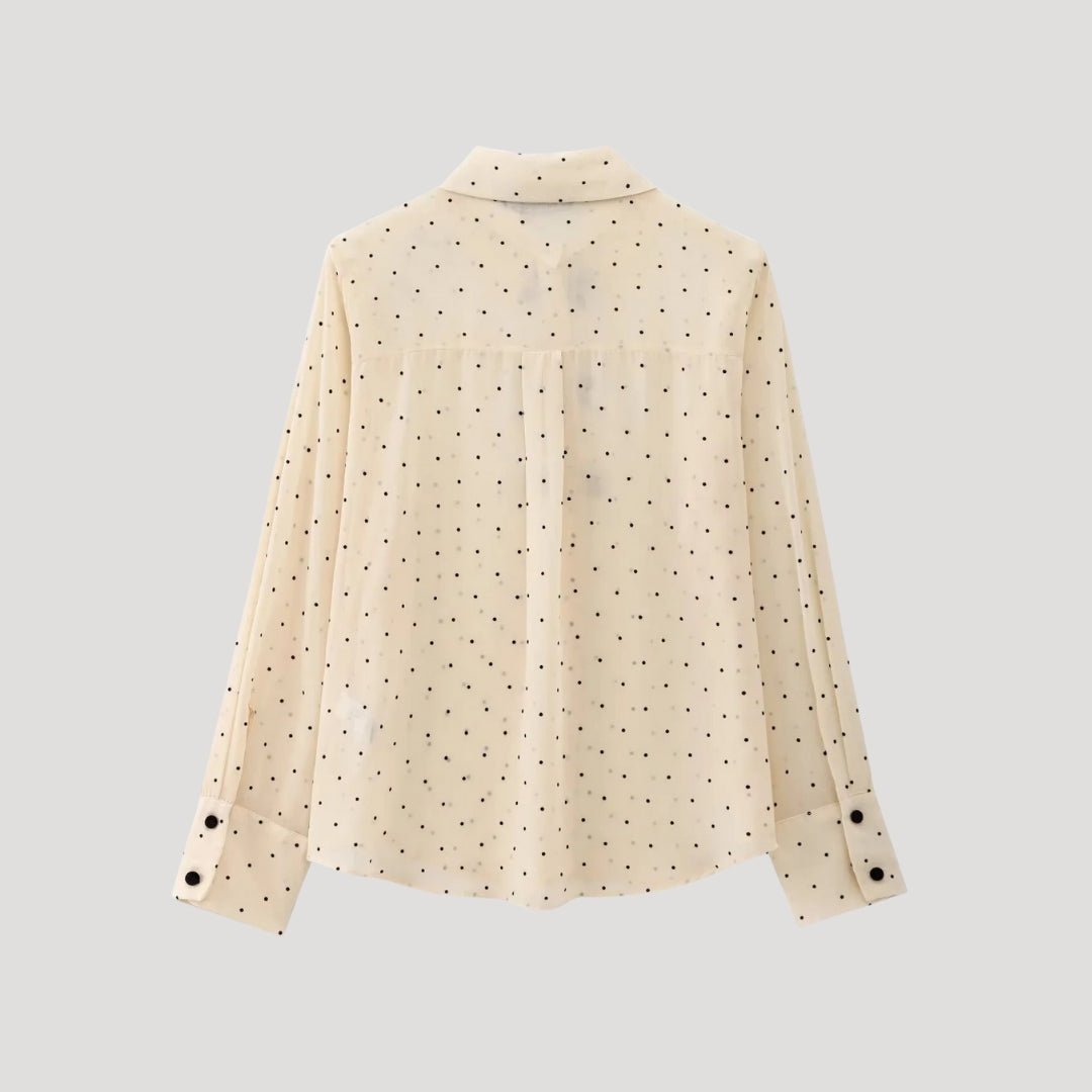 Women's Long-Sleeve Polka Dot Chiffon Blouse With Bow Tie