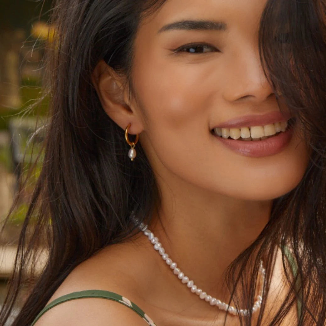 Clara - Freshwater Pearl Hoop Drop Earrings