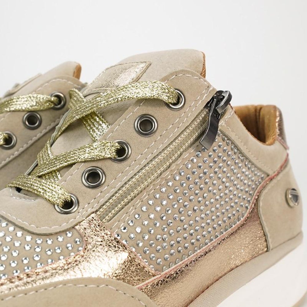Women’s Rhinestone Zip-Up Platform Sneakers - Lace-Up Trainers