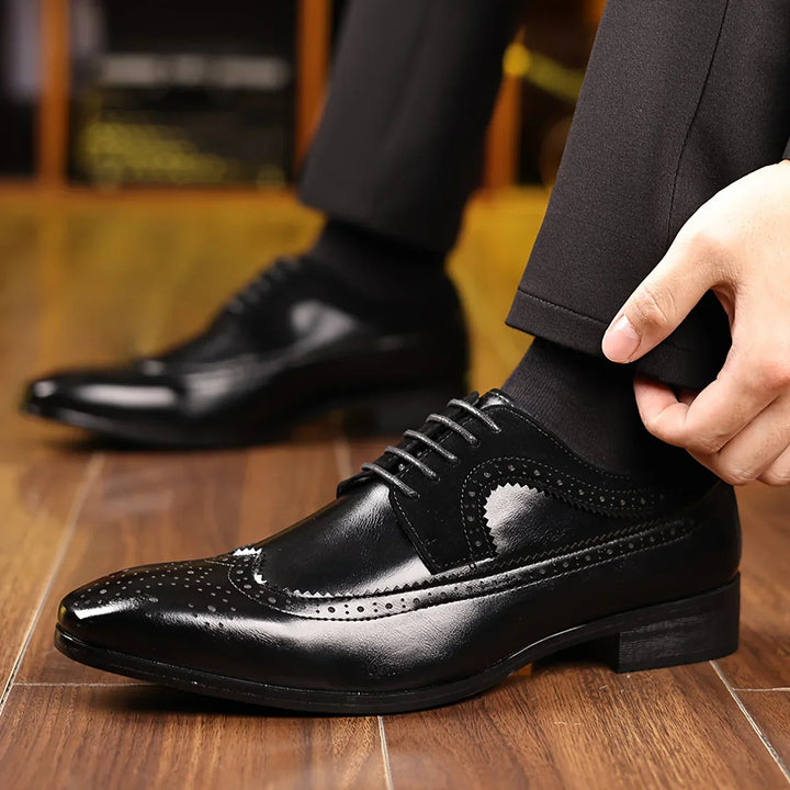 Men’s Classic Brogue Lace-Up Dress Shoes - Formal Oxford Design