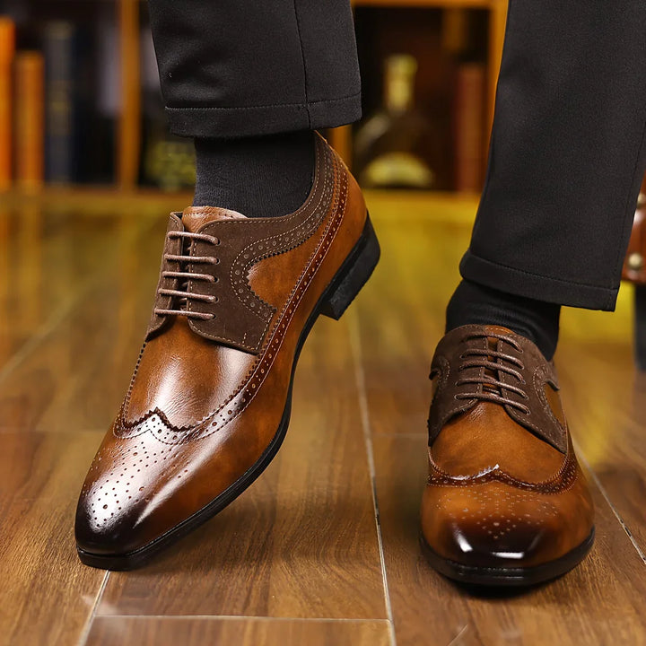 Men’s Classic Brogue Lace-Up Dress Shoes - Formal Oxford Design