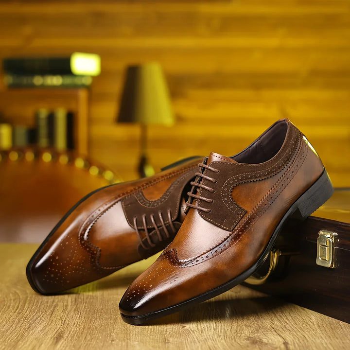 Men’s Classic Brogue Lace-Up Dress Shoes - Formal Oxford Design