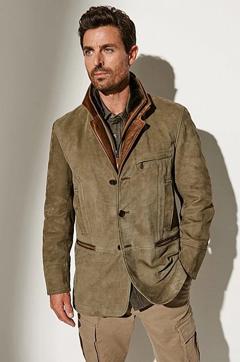 Men’s Vintage Reversed Collar Jacket - Classic Button-Up Design