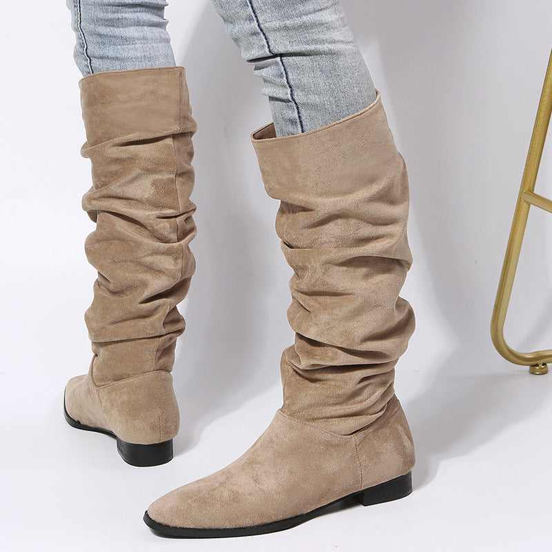 Women’s Nova Slouch Knee-High Boots - Soft Faux Suede Flat Boots