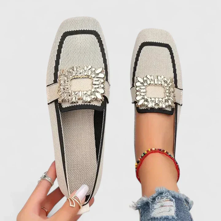Women's Spring Square-Toe Embellished Slip-On Flats
