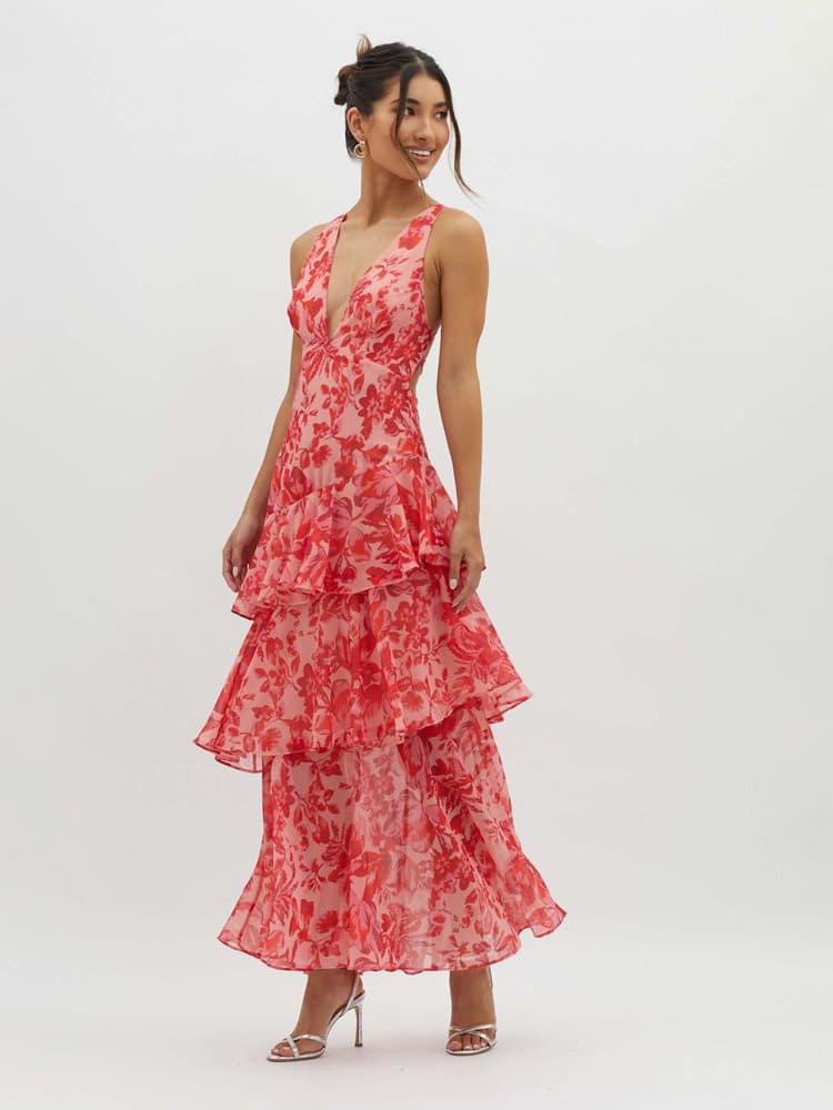 Veda - Strappy Back Ruffle Midi Dress