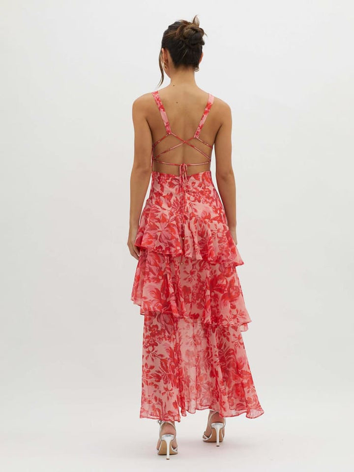 Veda - Strappy Back Ruffle Midi Dress