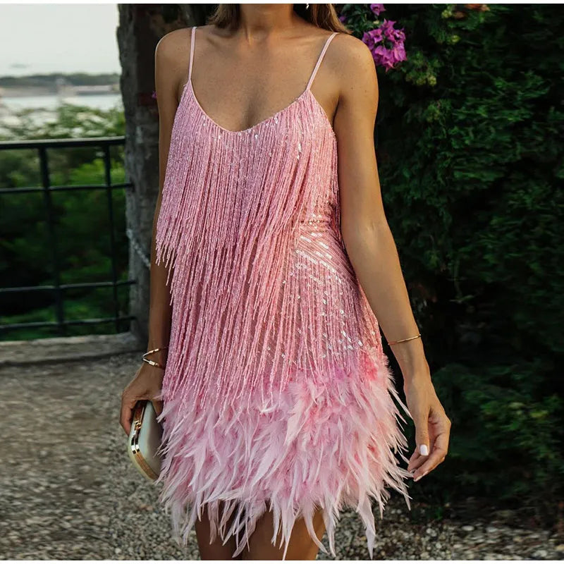 Sequin Feather - Mini Dress