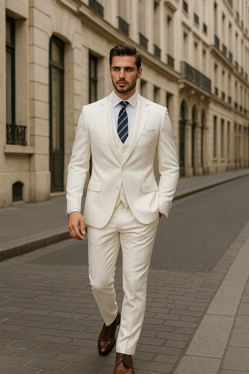 Men’s Tailored Three-Piece Suit - Slim Fit Formal Set