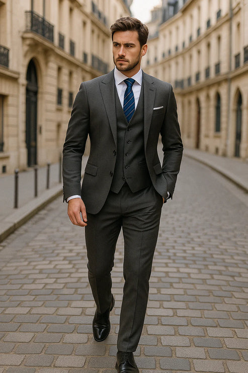 Men’s Tailored Three-Piece Suit - Slim Fit Formal Set