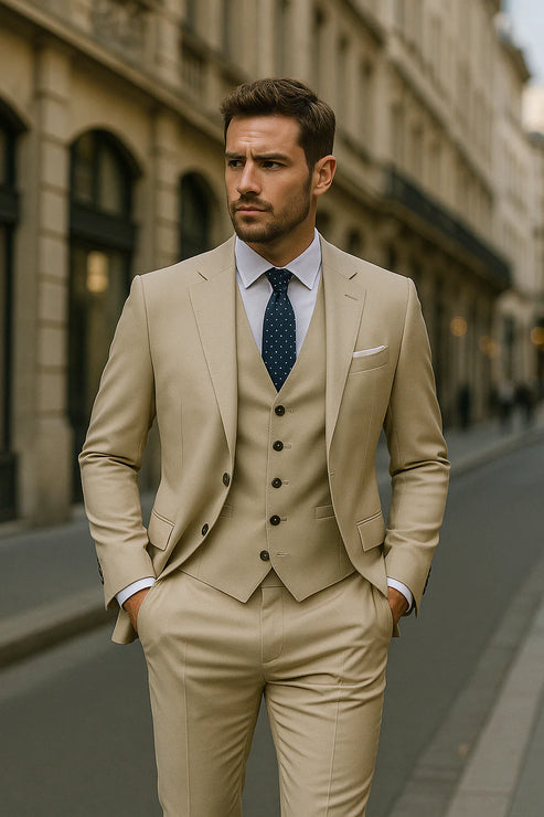 Men’s Tailored Three-Piece Suit - Slim Fit Formal Set