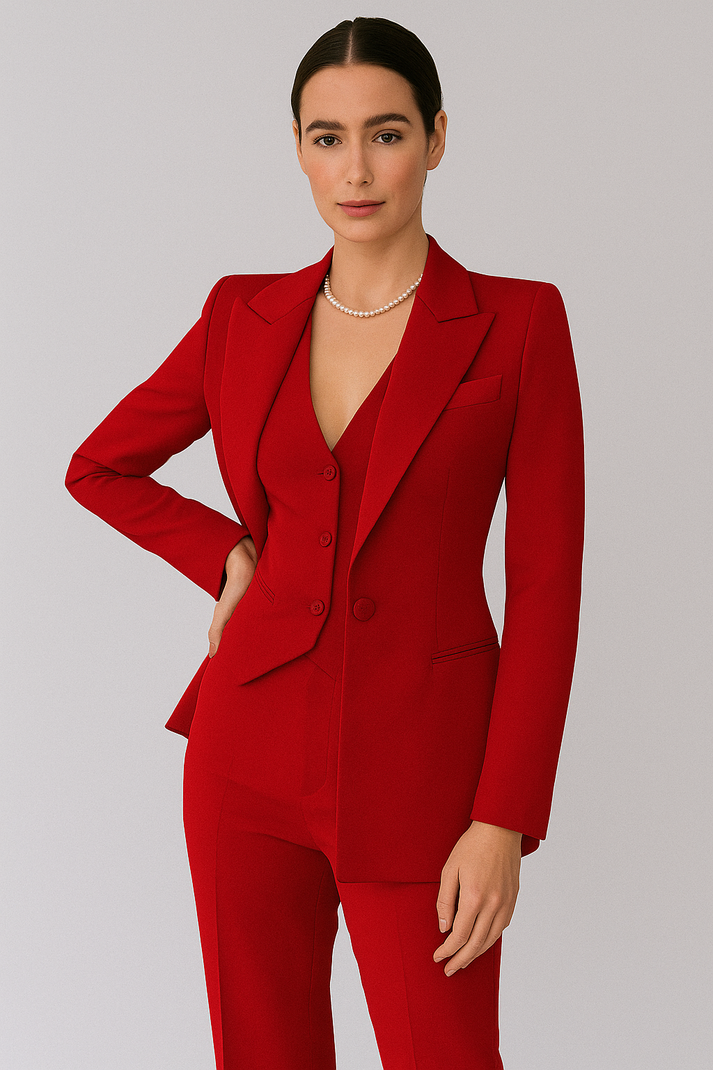 Women’s Three-Piece Tailored Suit - Blazer Waistcoat Trousers Set