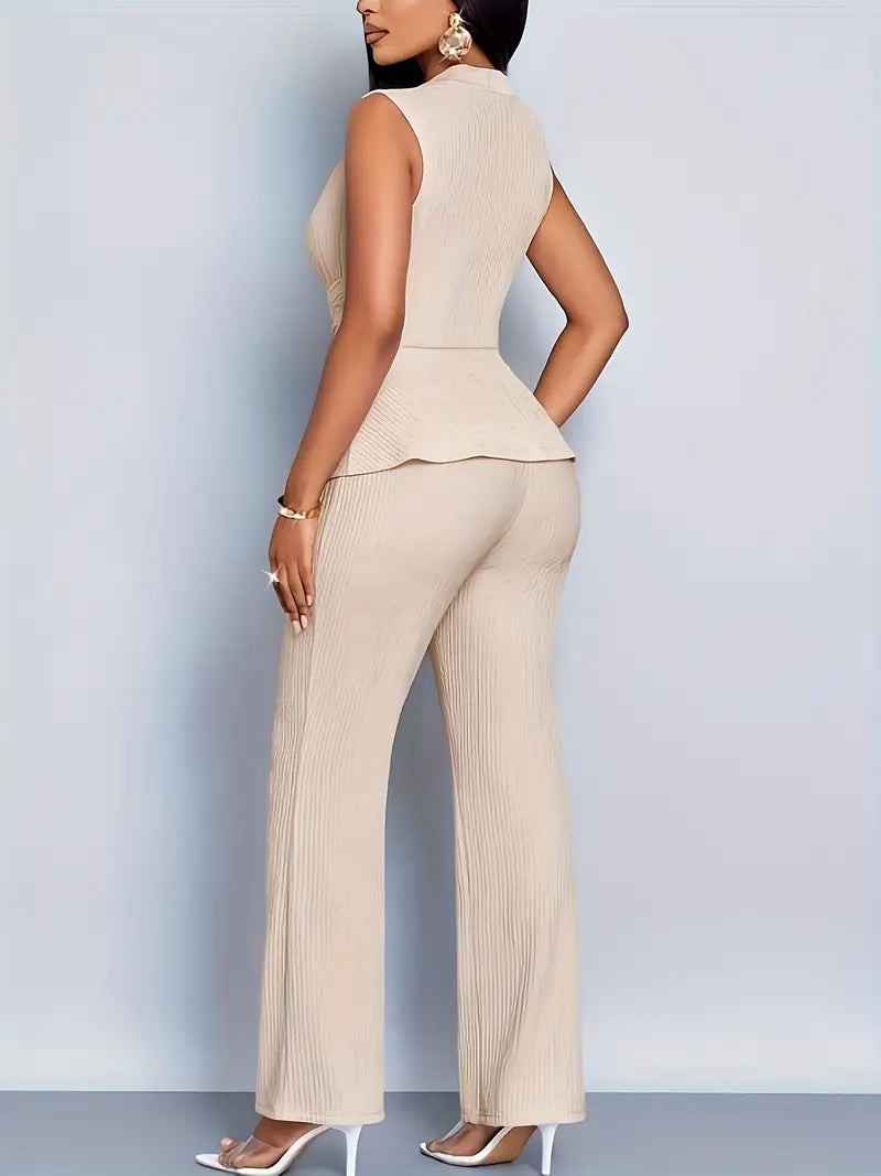 Women's Spring Pleated Peplum Pants Set