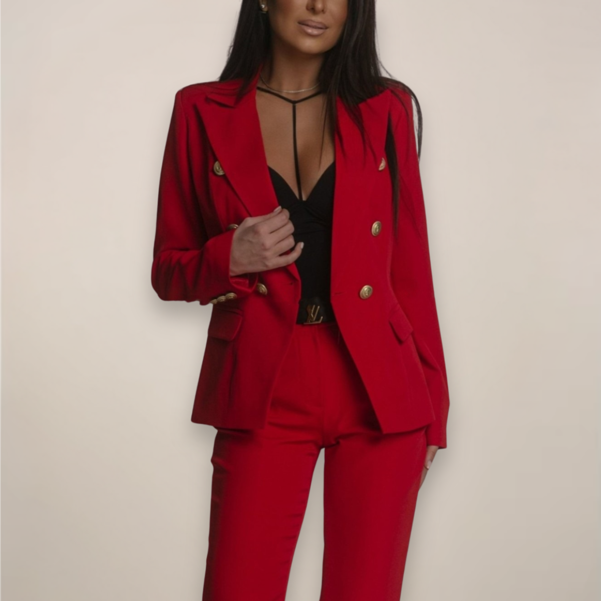 Women's Spring Tailored Blazer and Trousers Suit Set