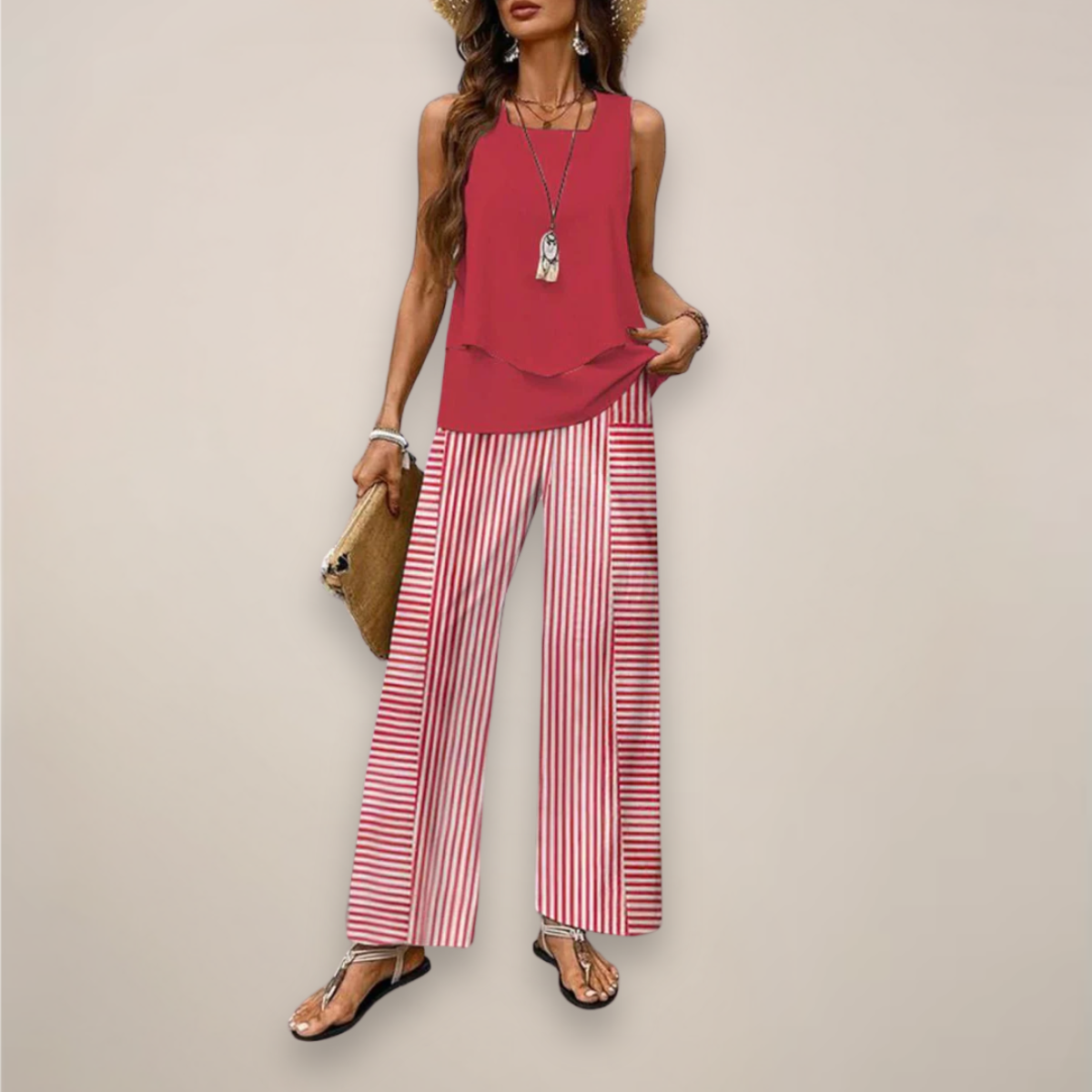 Women's Spring Printed Wide-Leg Set