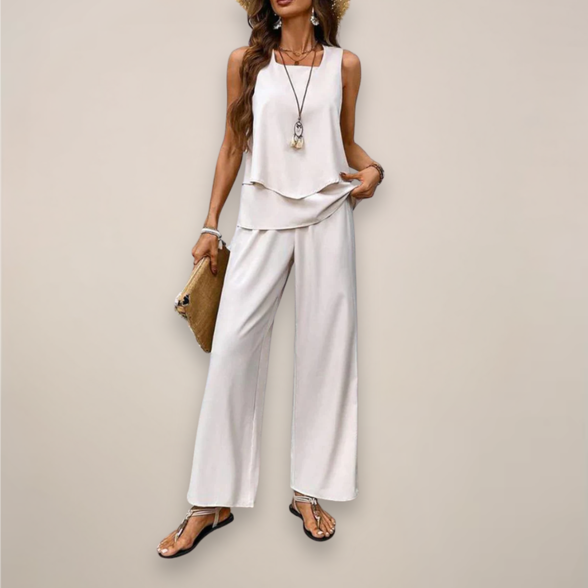 Women's Spring Printed Wide-Leg Set