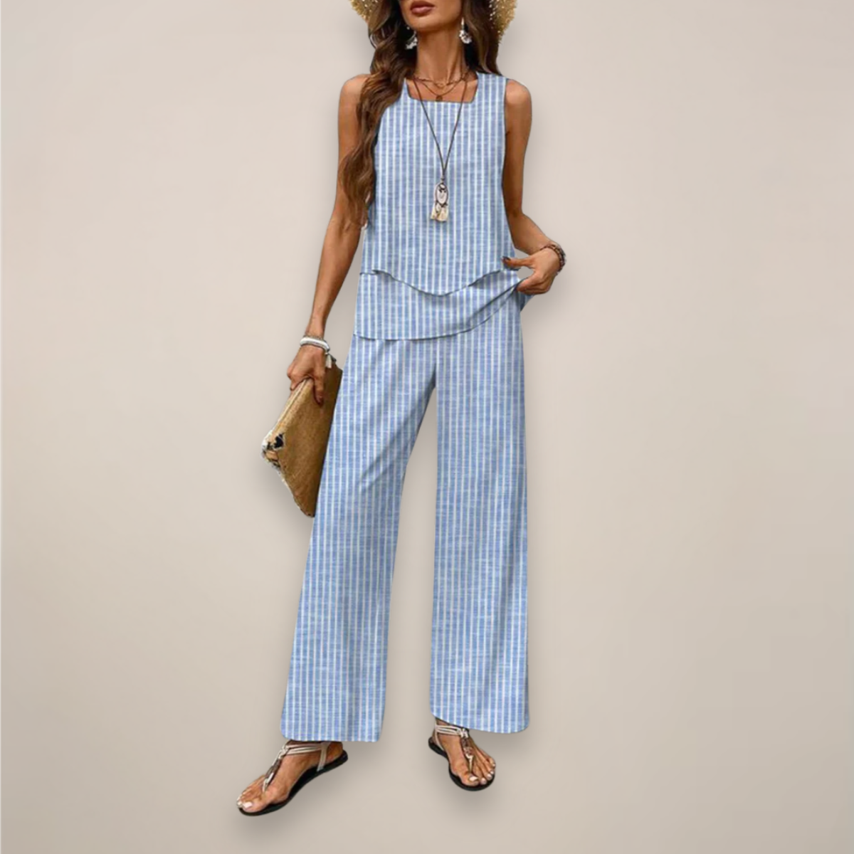 Women's Spring Printed Wide-Leg Set