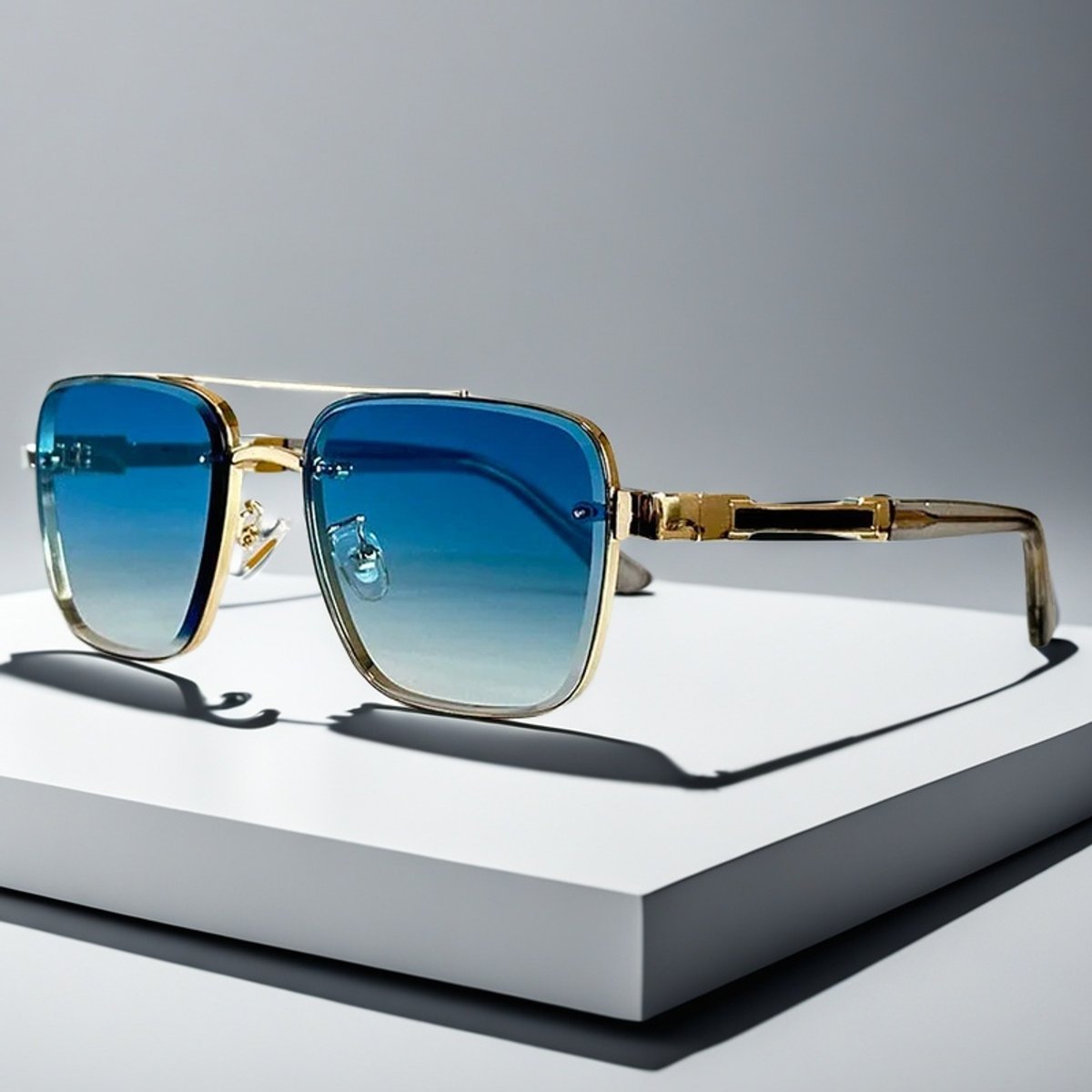 Aviator-Square Fusion Gold-Tone Gradient Lens Sunglasses