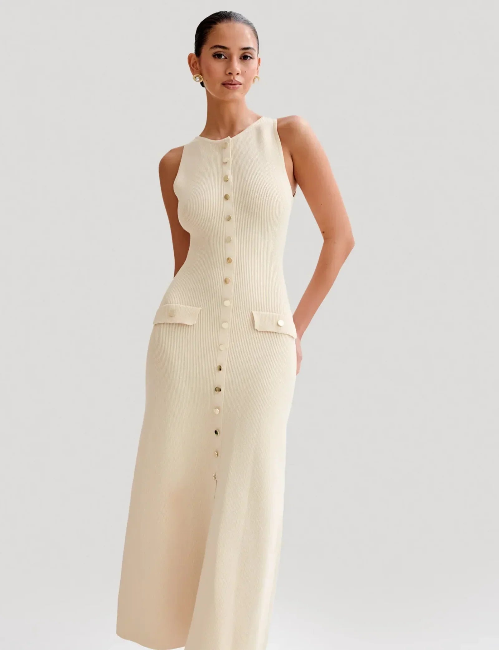 Primrose Button-Front Knit Midi Dress