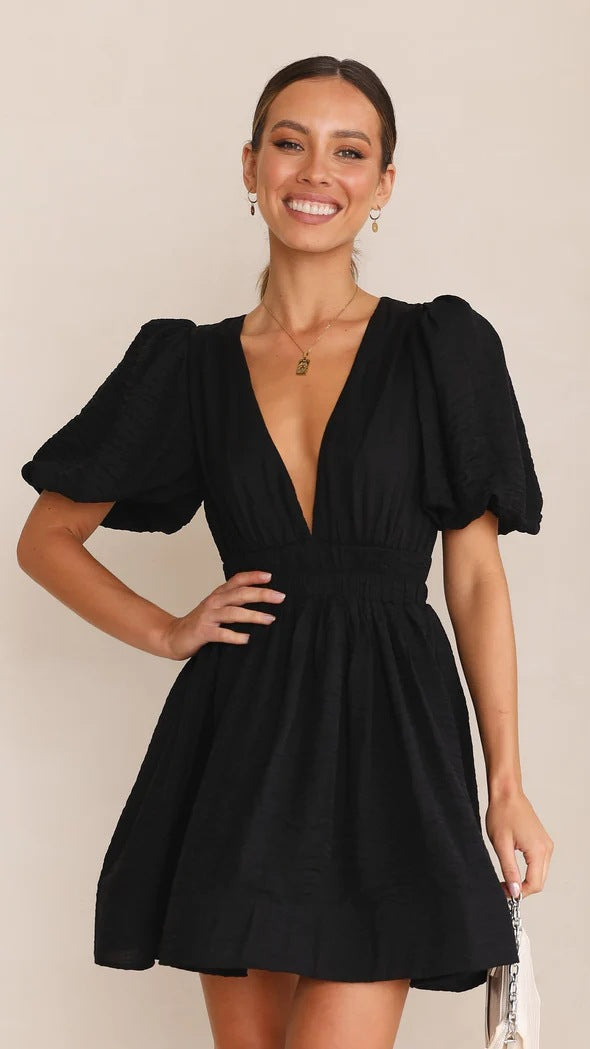 Women's Spring Puff Sleeve Mini Dress