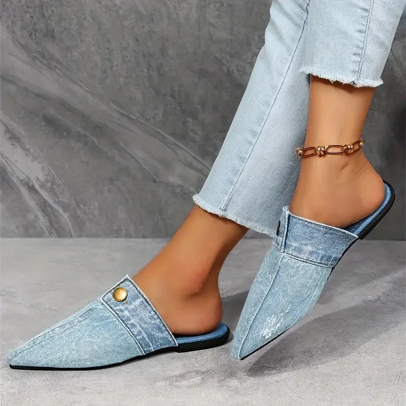 Women's Denim Mule Slides