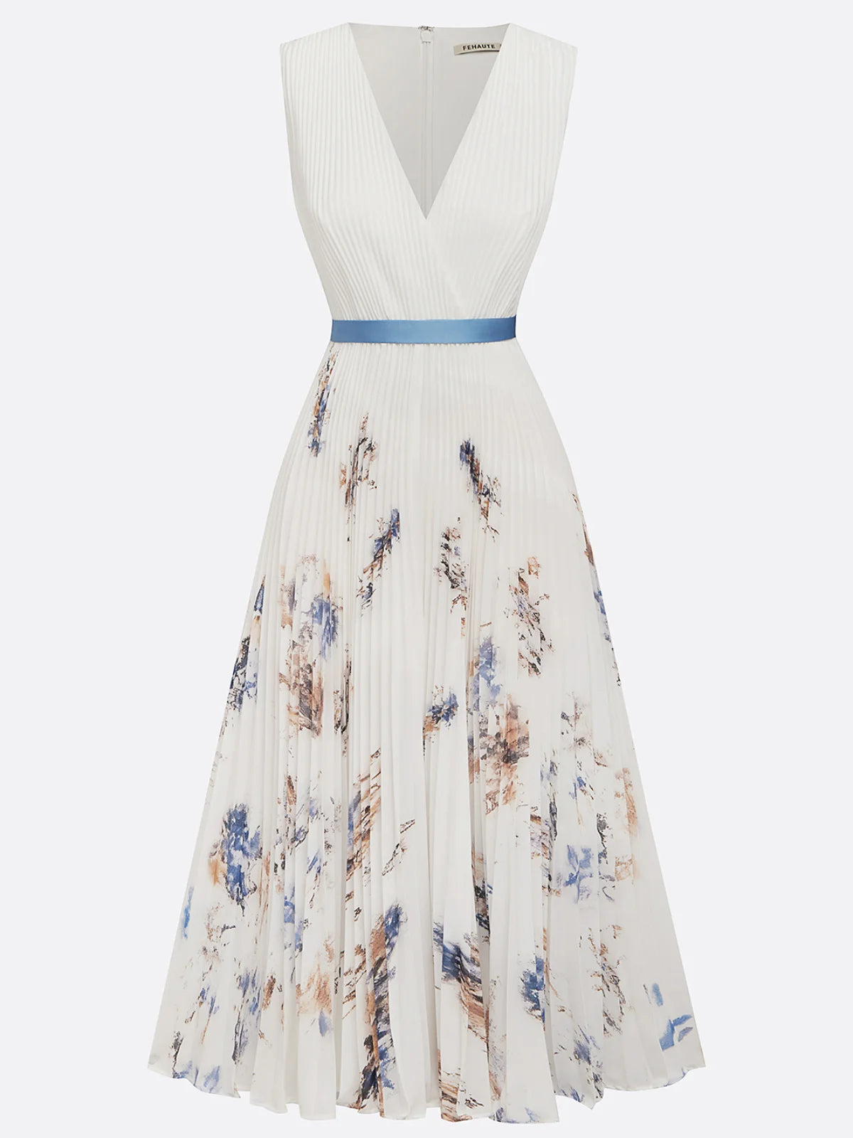 Amara - Brushstroke Pleated Midi Dress