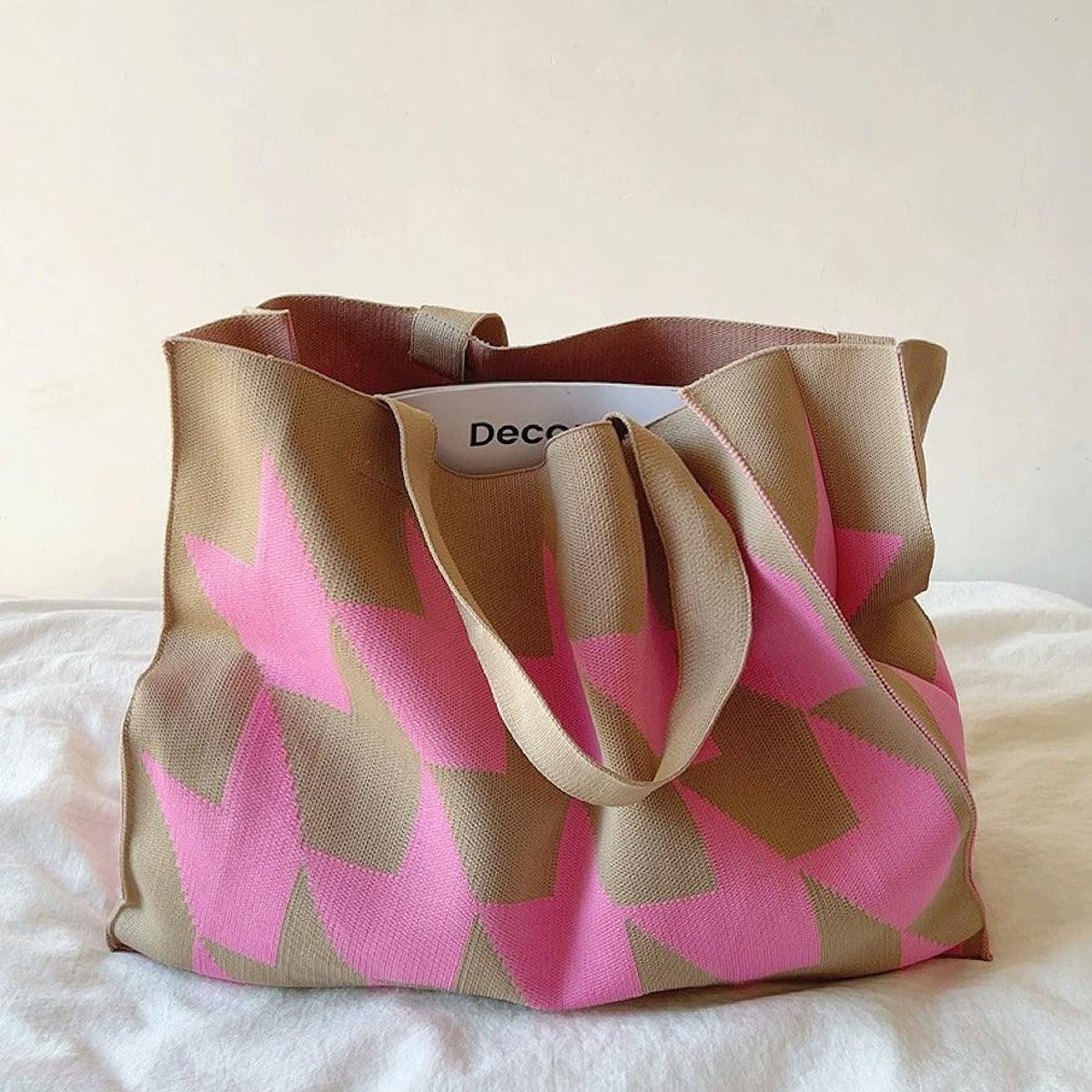 Graphic Print Canvas Tote Bag Large Everyday Shopper - Rosa