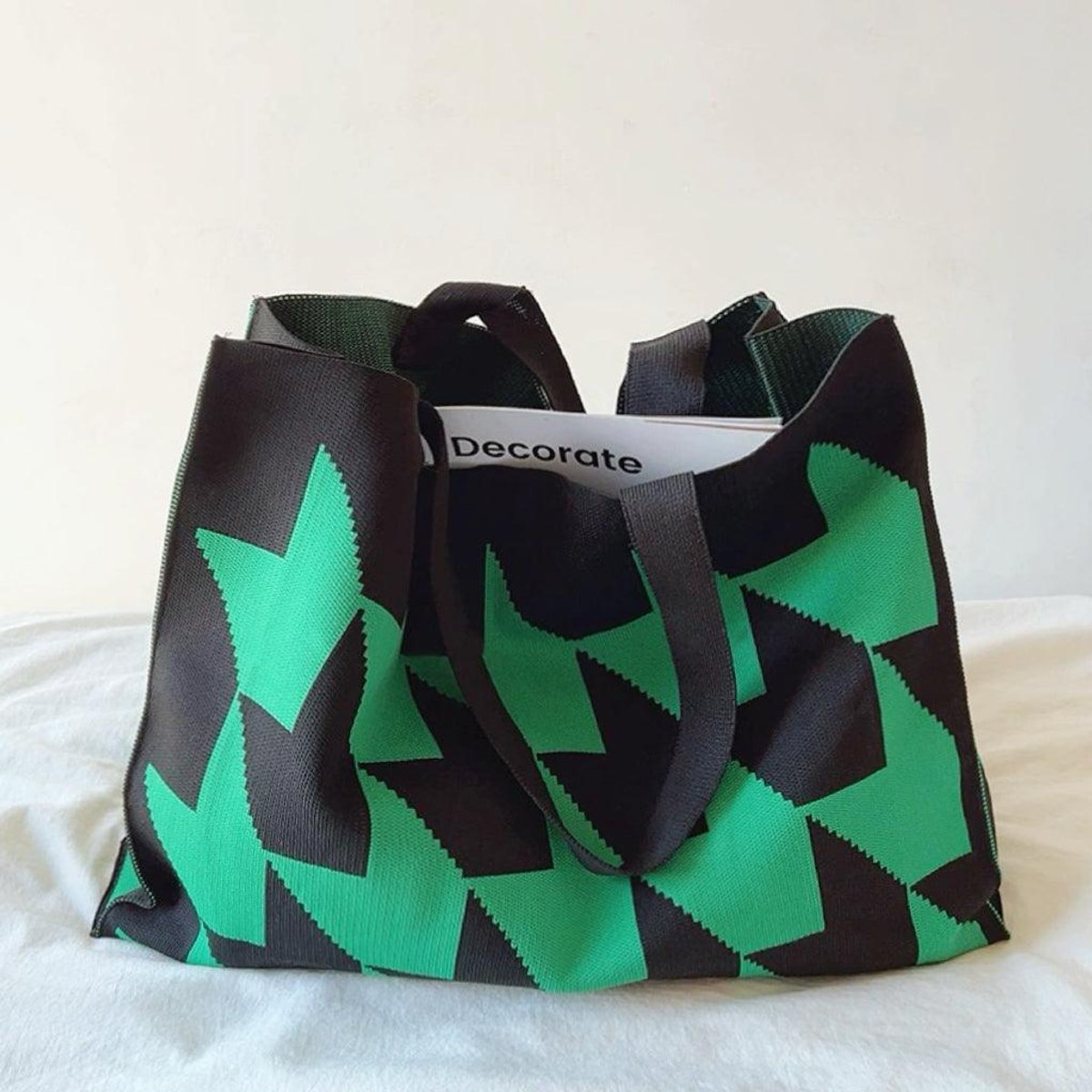Graphic Print Canvas Tote Bag Large Everyday Shopper - Grün