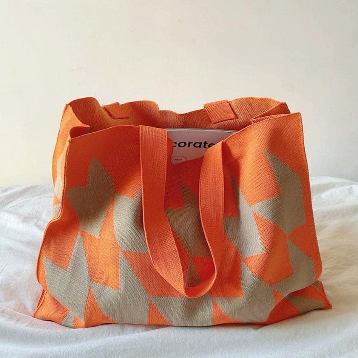 Graphic Print Canvas Tote Bag Large Everyday Shopper - Orange