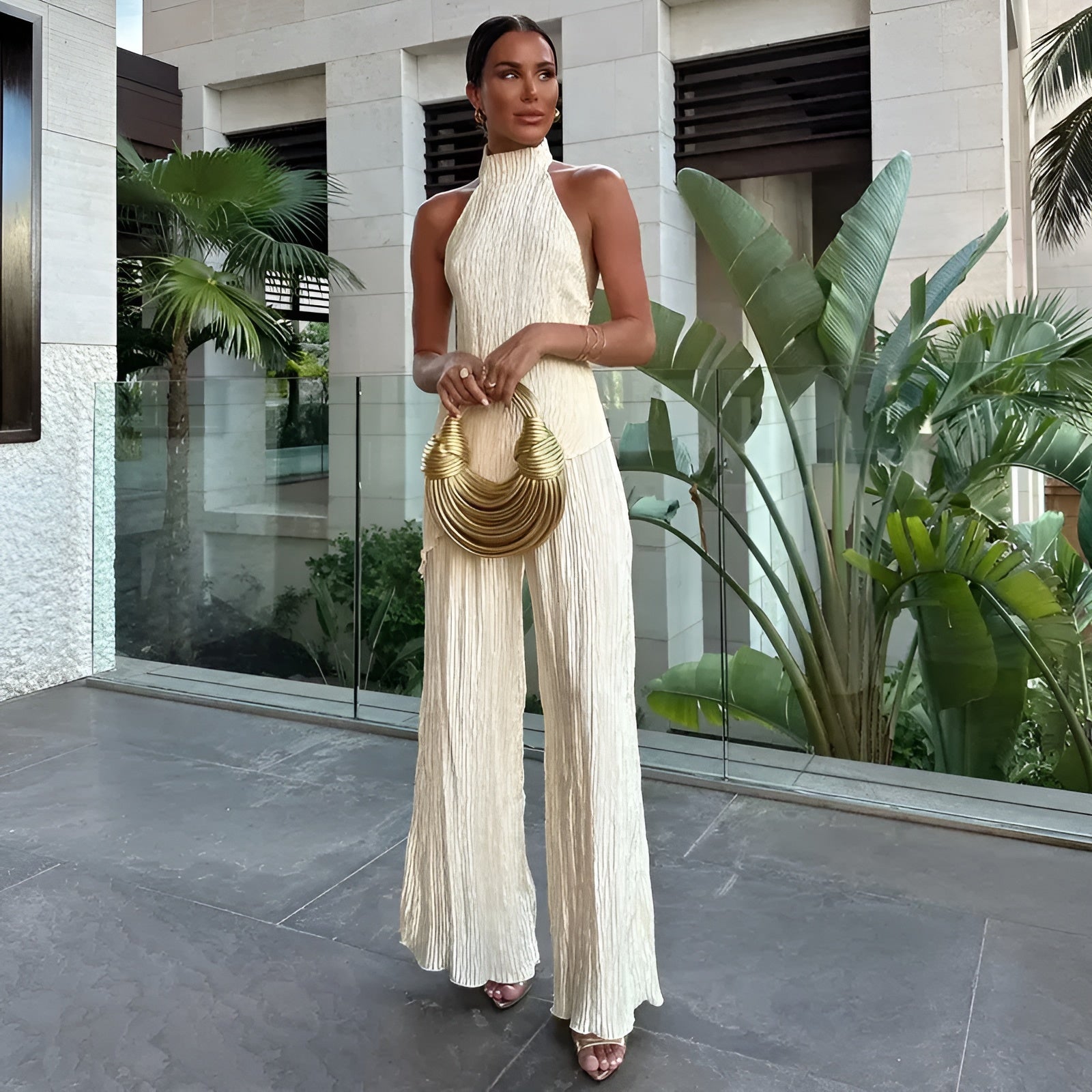 Calista – Pleated Halter Jumpsuit