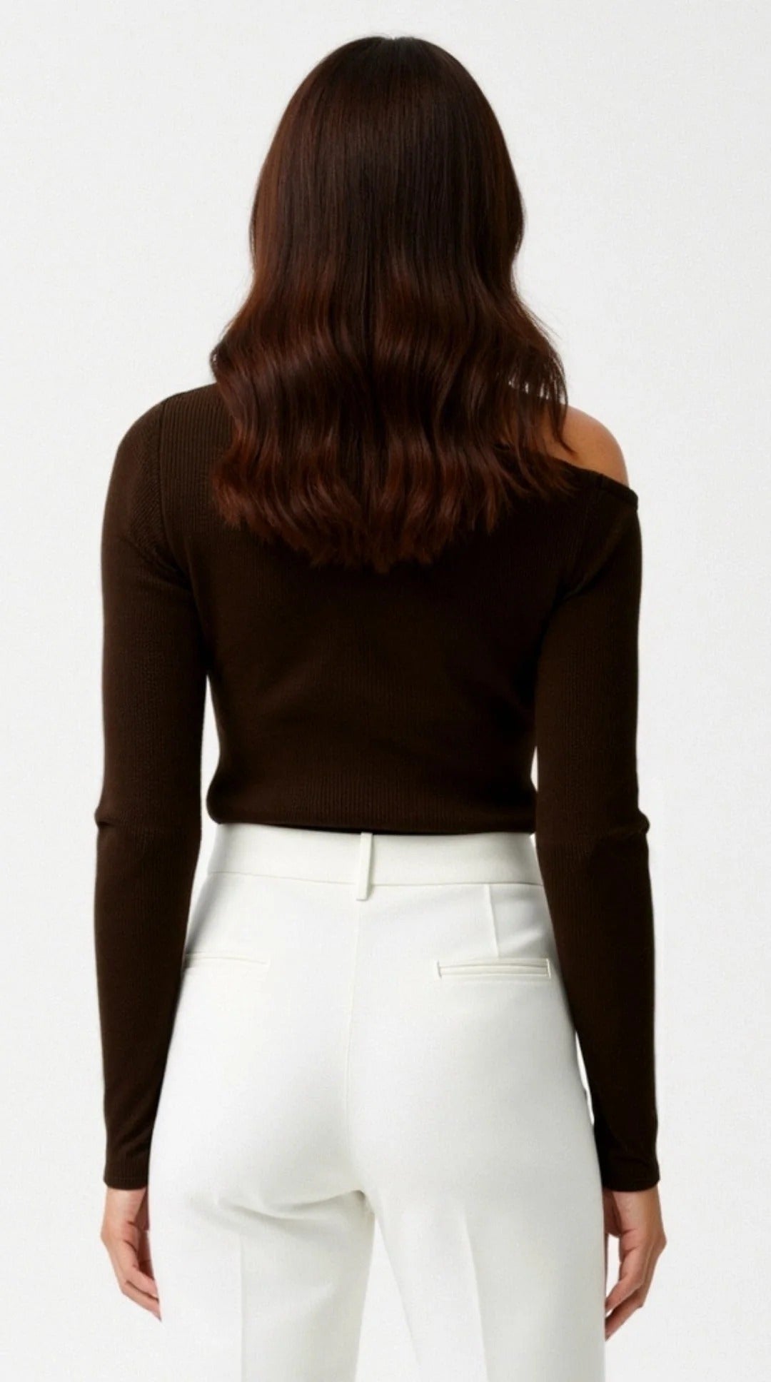 Women’s One-Shoulder Ribbed Knit Top - Asymmetric Long Sleeve