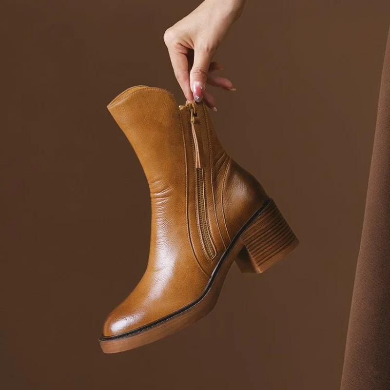 Women’s Block Heel Ankle Boots – Side Zipper Short Boots