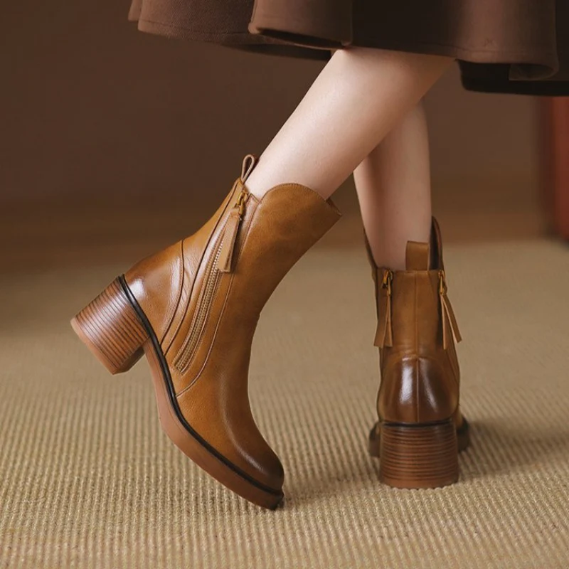 Women’s Block Heel Ankle Boots – Side Zipper Short Boots