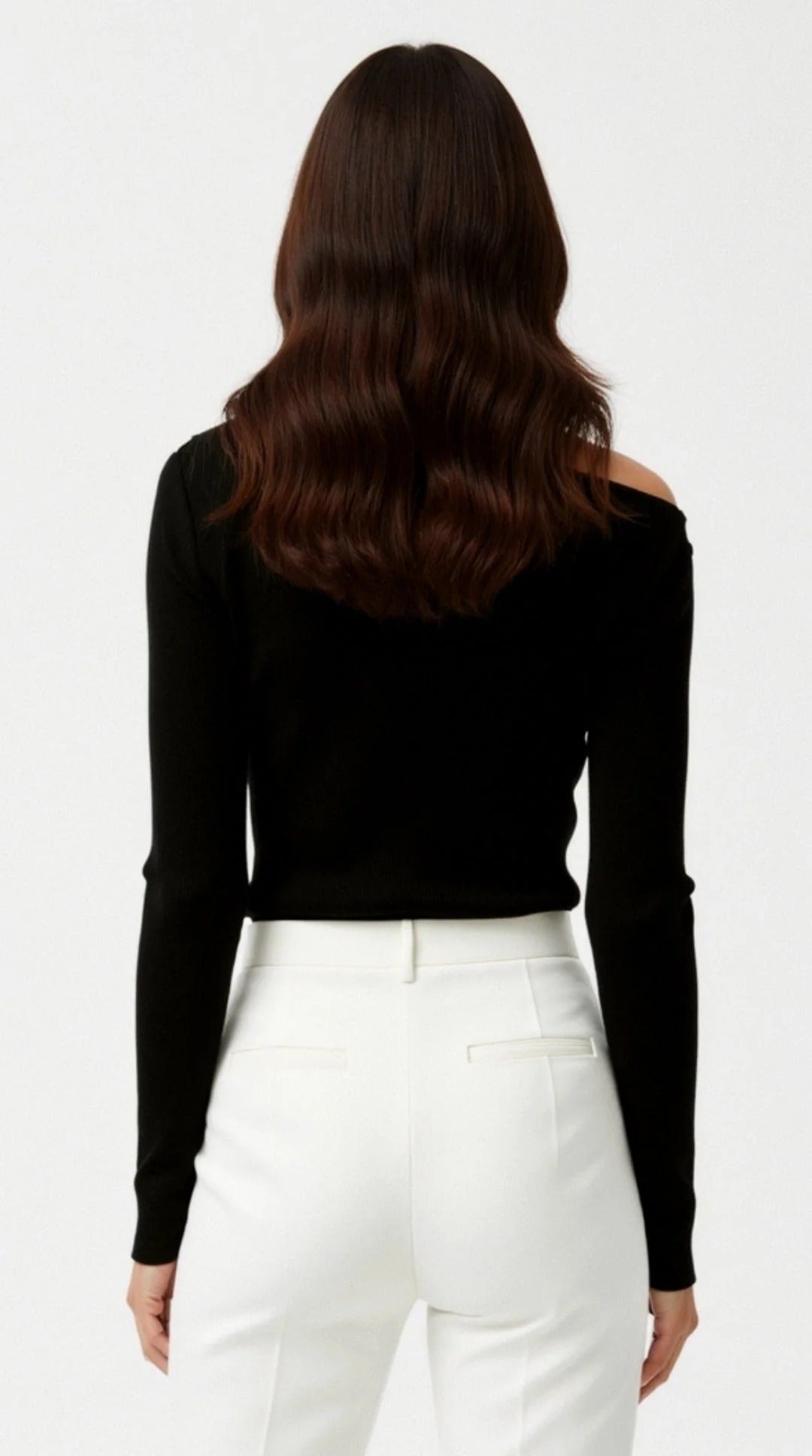 Women’s One-Shoulder Ribbed Knit Top - Asymmetric Long Sleeve