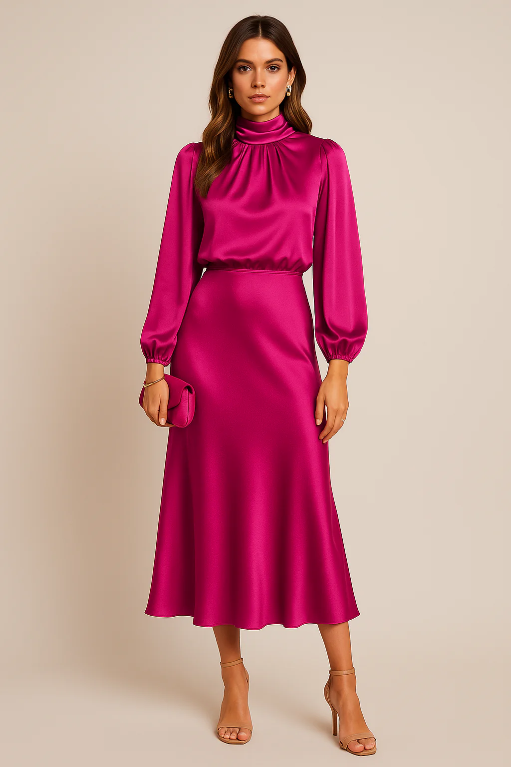 Women’s Seraphina Satin High-Neck Midi Dress
