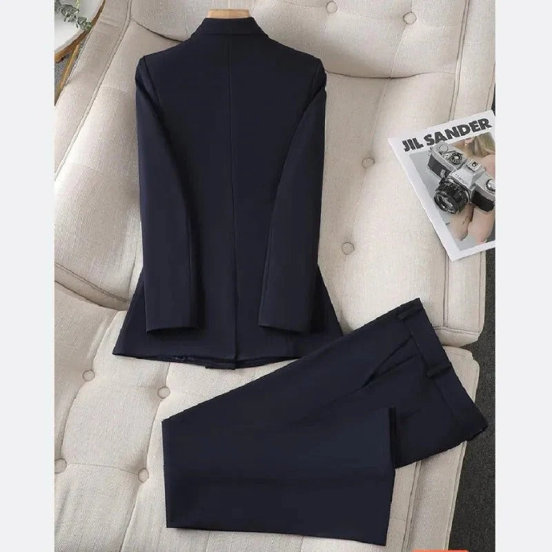 Women’s Double-Breasted Tailored Blazer Suit - Classic Gold Button Set