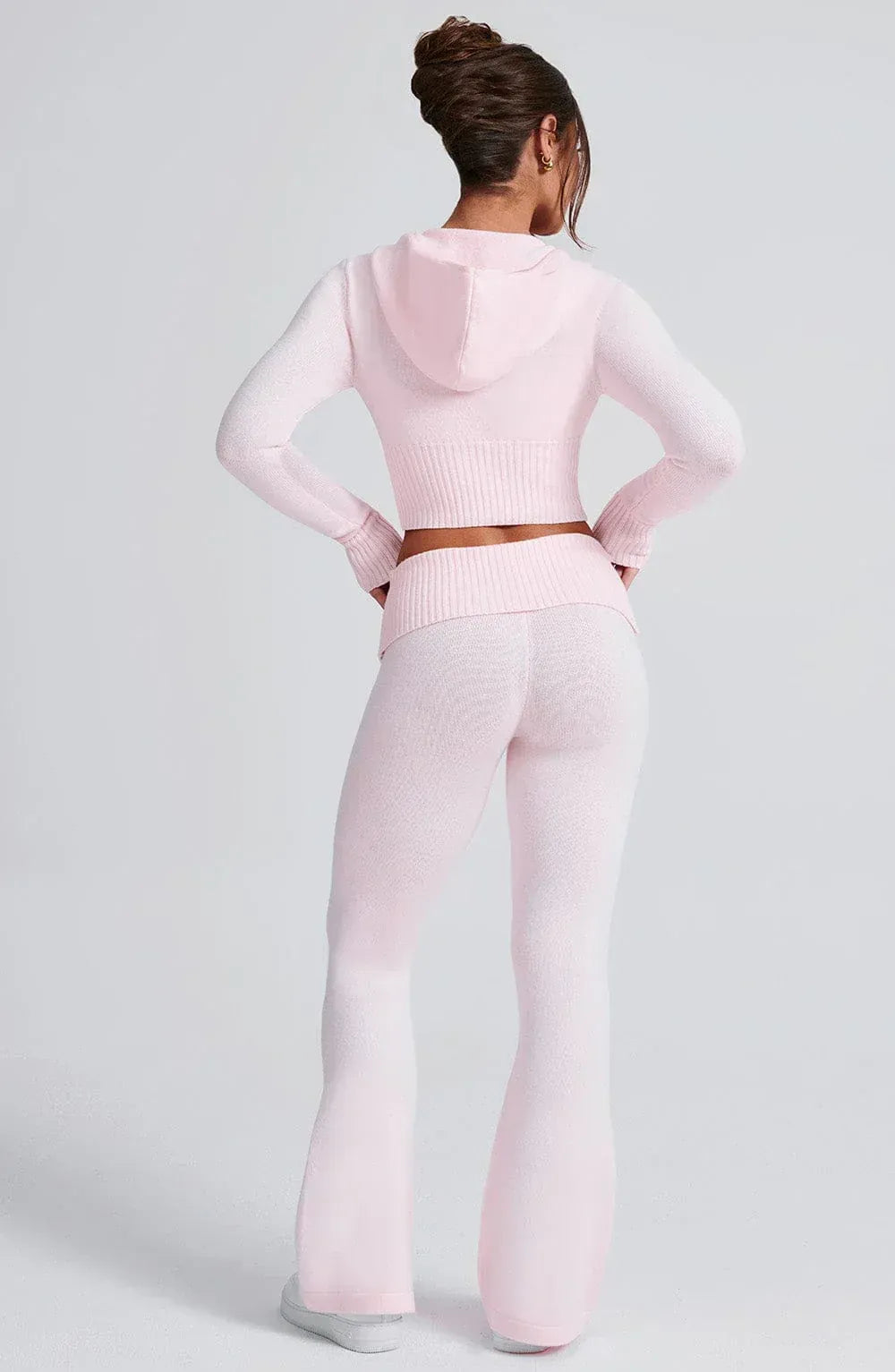 Women’s Knit Lounge Set - Soft Hooded Zip-Up  Flared Pants