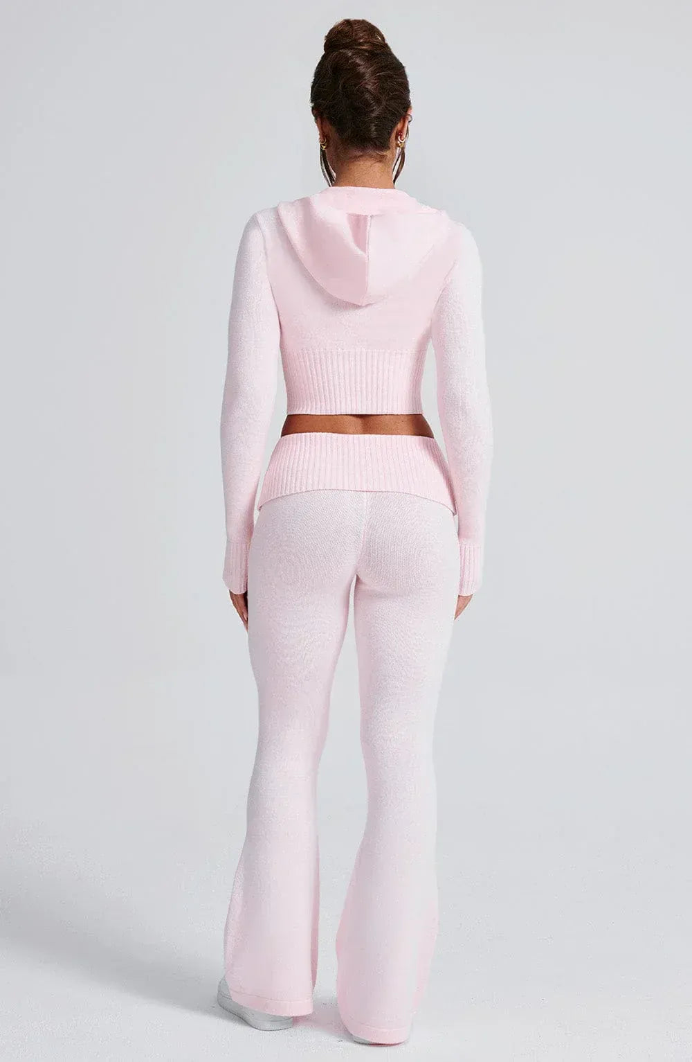 Women’s Knit Lounge Set - Soft Hooded Zip-Up  Flared Pants