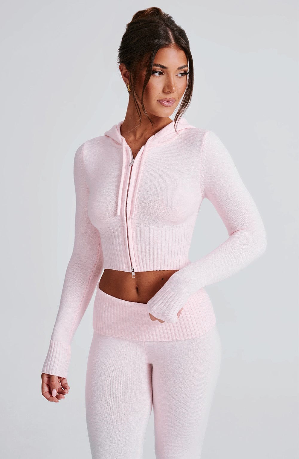 Women’s Knit Lounge Set - Soft Hooded Zip-Up  Flared Pants