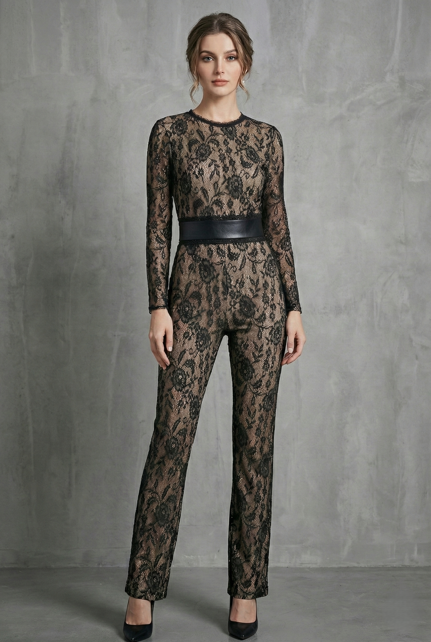 Women’s Luxe Evening Lace Jumpsuit - Long Sleeve Tailored Design