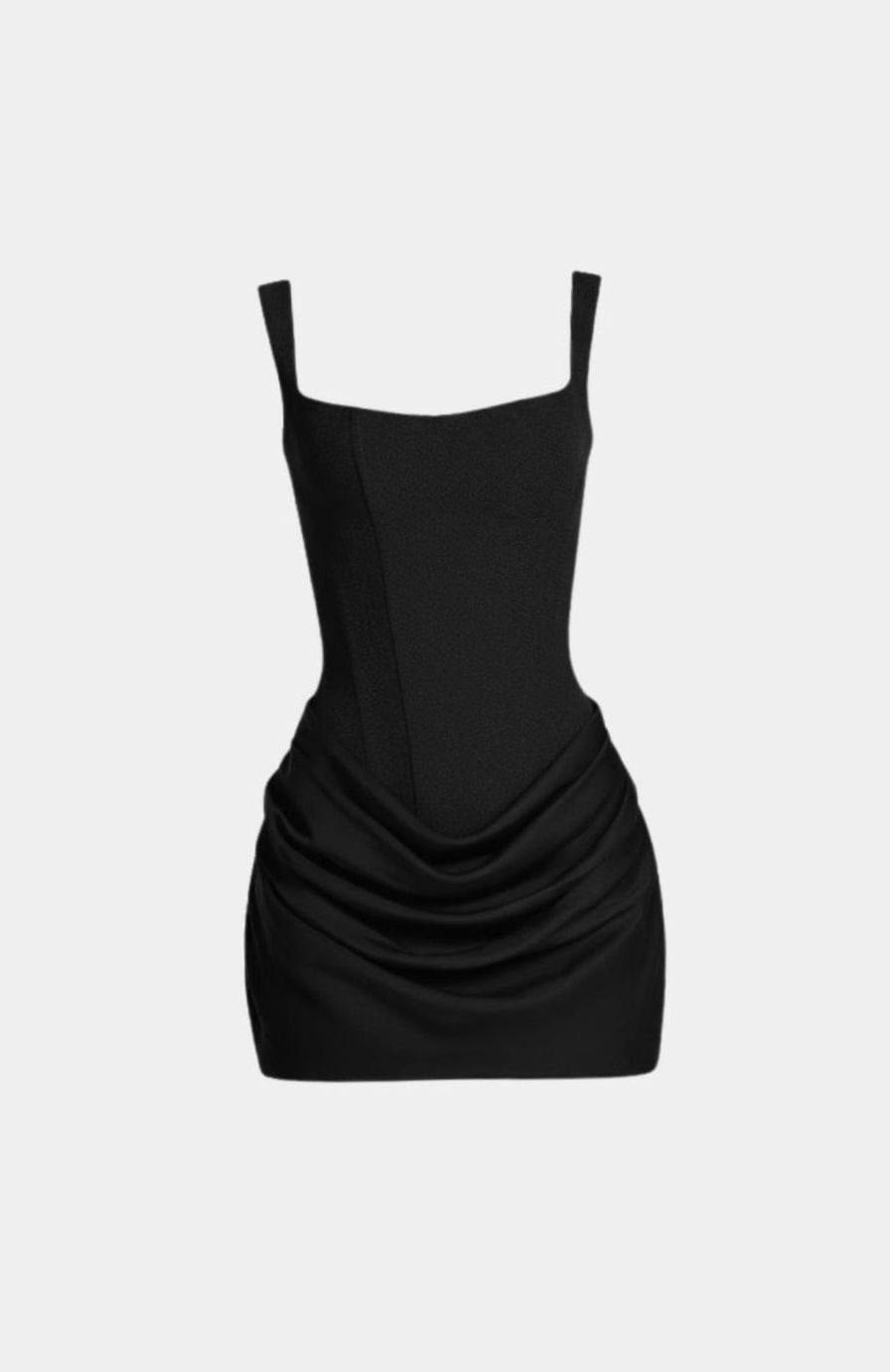 Melyna Women's Square Neck Boned Corset Satin Mini Party Dress - Black