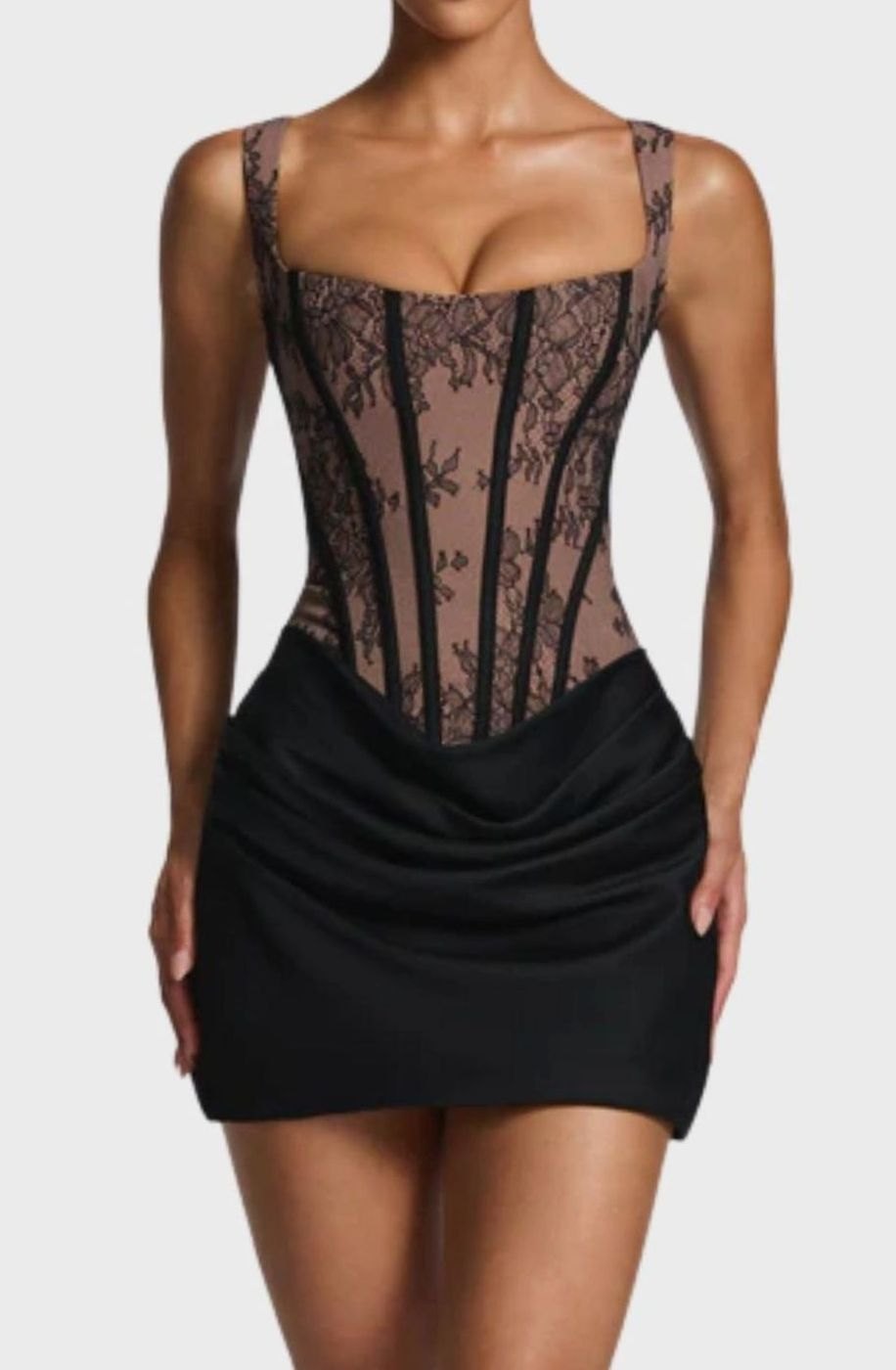 Melyna Women's Square Neck Boned Corset Satin Mini Party Dress