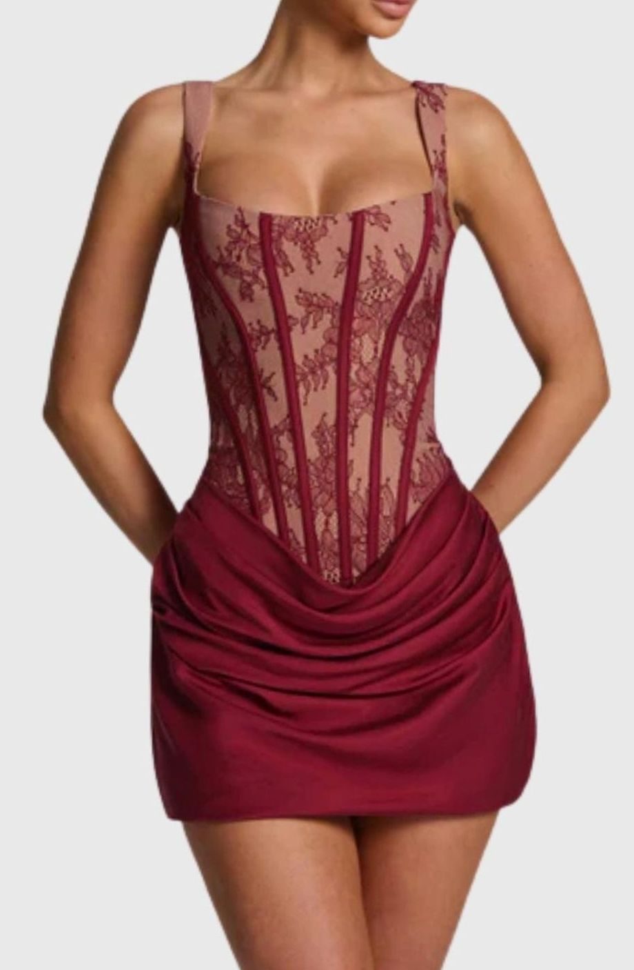 Melyna Women's Square Neck Boned Corset Satin Mini Party Dress