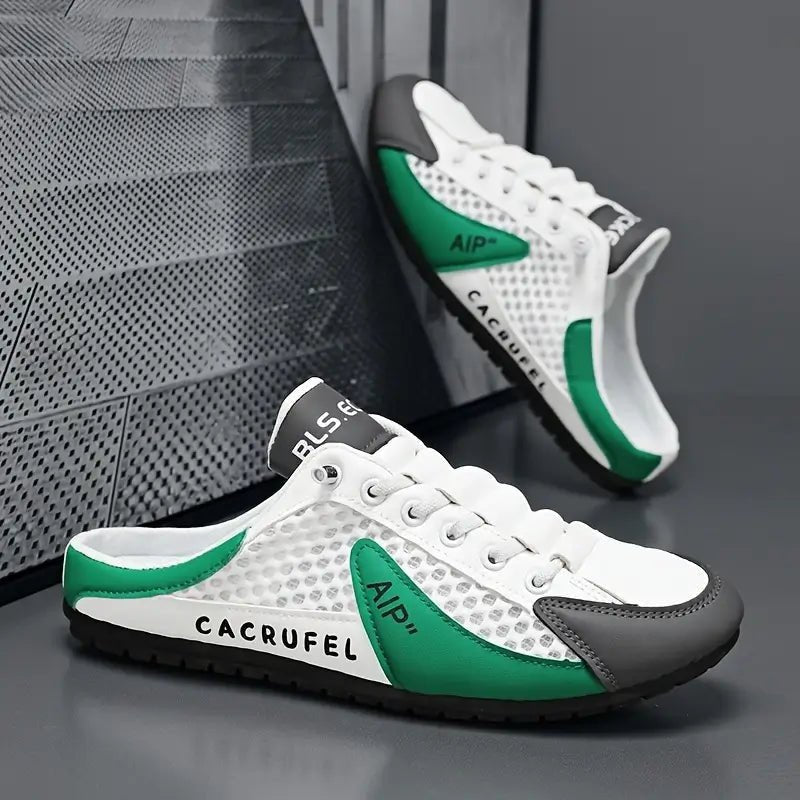Men's Backless Lace-Up Mule Trainers Half Shoes - Green