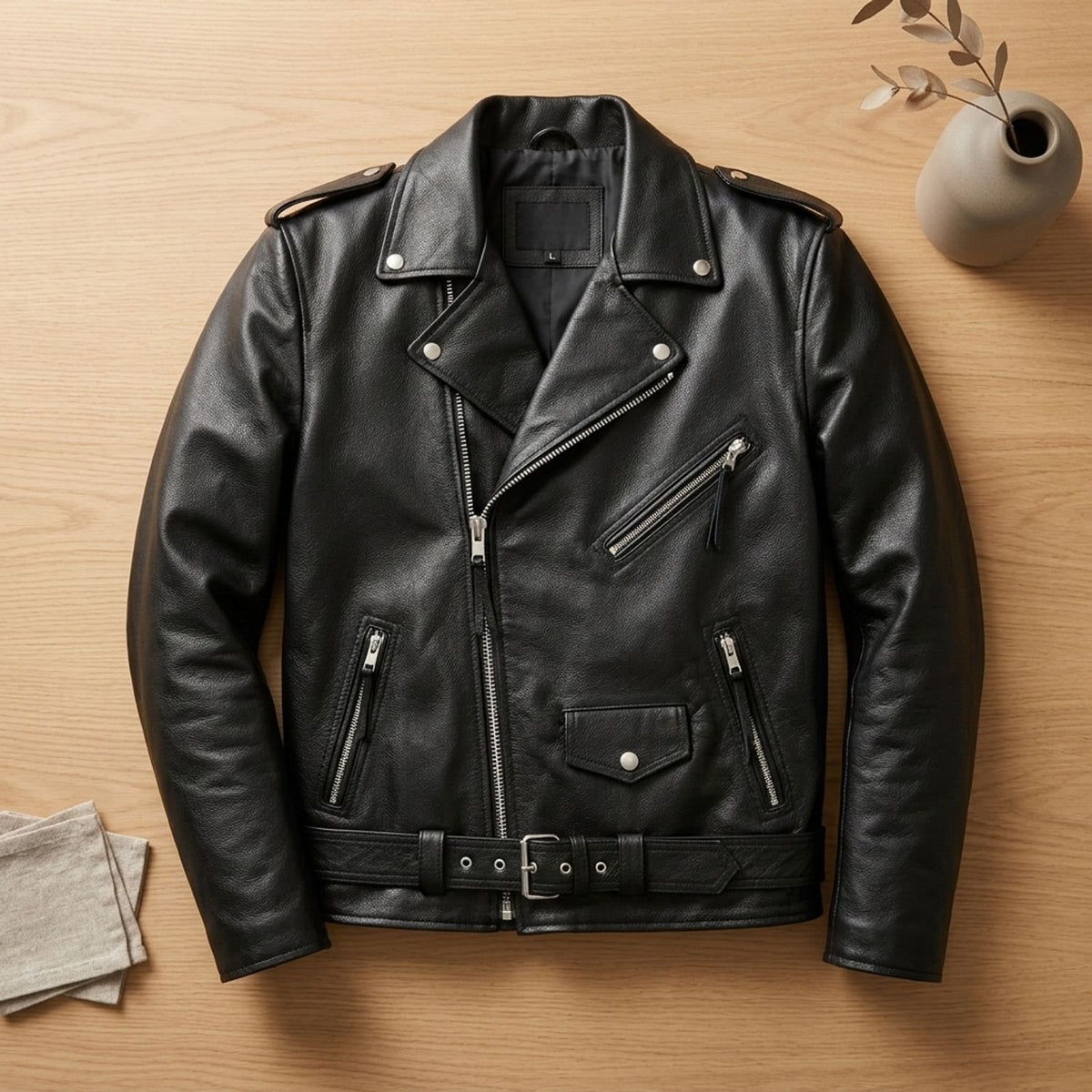 Men's Biker-Inspired Zip-Up Leather Winter Jacket
