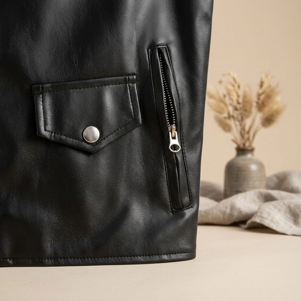 Men's Biker-Inspired Zip-Up Leather Winter Jacket