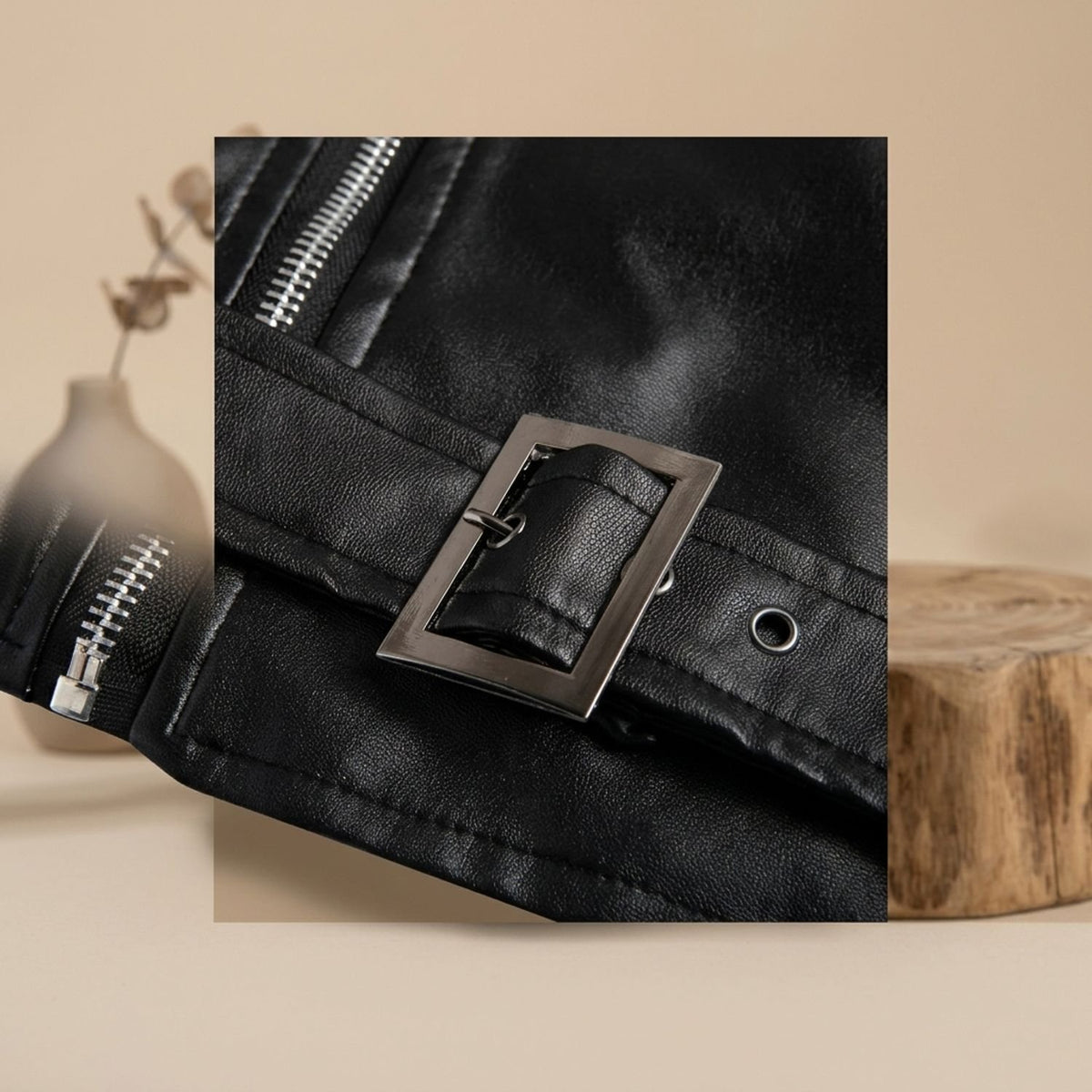 Men's Biker-Inspired Zip-Up Leather Winter Jacket