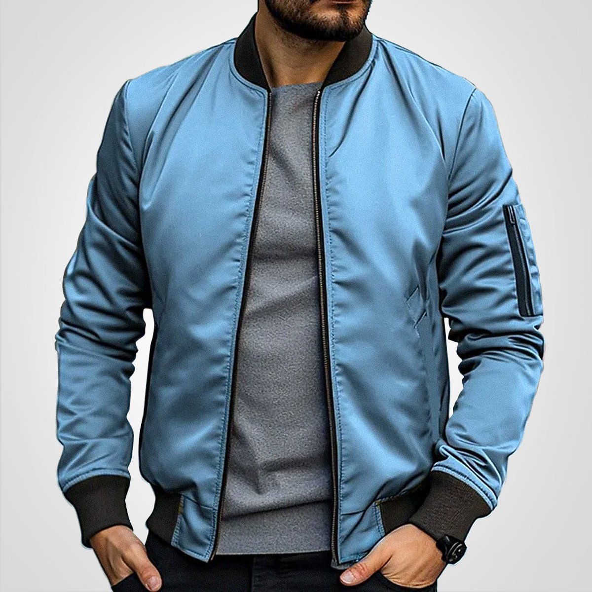 Mens Bomber Jacket Classic Zip-Up Insulated Flight Jacket - Blue