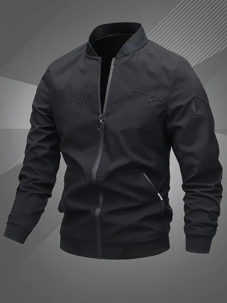 Mens Bomber Jacket Lightweight Zip-Up Baseball Collar Outerwear - Black