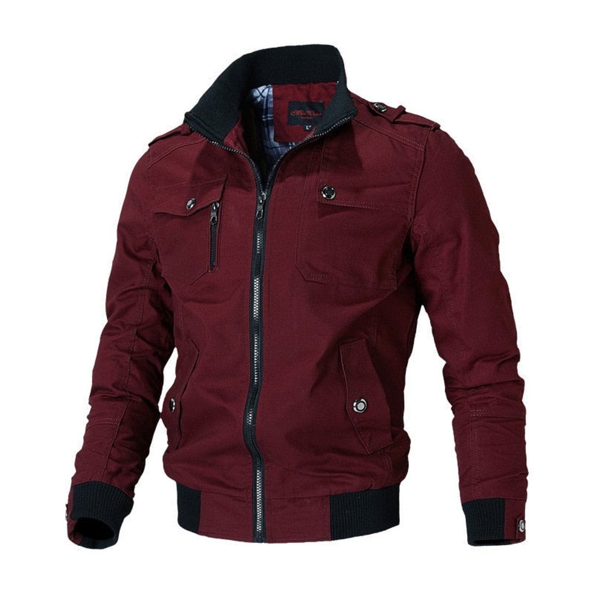Mens Bomber Jacket Military-Style Zip-Up Utility Outerwear - Red